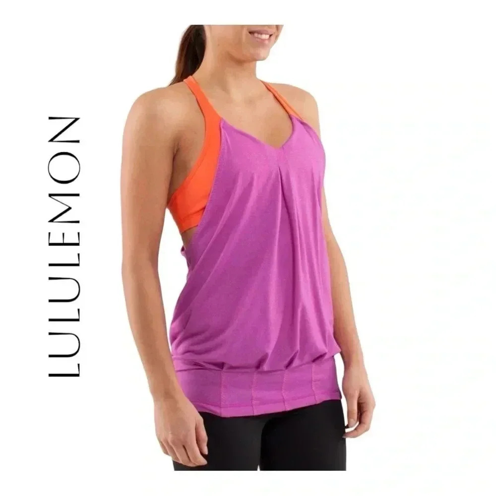 1946. LULULEMON PRACTICE FREELY TANK IN HEATHERED ULTRA VOILET AND DAZZLING SZ 6